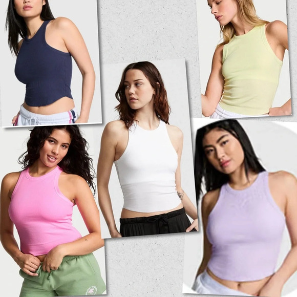 Lot Of 5 - Pink By Victoria's Secret Women's Basic High-Neck Ribbed Tank - Sz XL - Picture 1 of 13